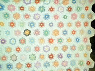 ANTIQUE VINTAGE 1920S/30S GRANDMOTHERS FLOWER GARDEN PATCHWORK QUILT WOWWW 2