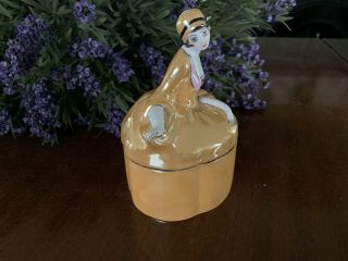 Art Deco Figural Powder Luster Bowl - Noritake Nippon Japan Flapper Girl 8
