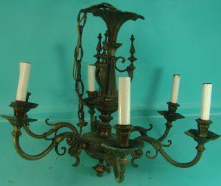 Early Vtg Solid Brass Turn Of The Century Victorian Lighting Fixture Chandelier