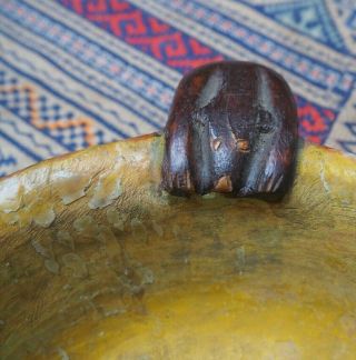 FINE UNUSUAL NORTH WEST COAST INUIT ESKIMO? CARVED WOODEN BOWL WITH BEAR HANDLES 12