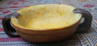 Fine Unusual North West Coast Inuit Eskimo? Carved Wooden Bowl With Bear Handles