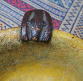 FINE UNUSUAL NORTH WEST COAST INUIT ESKIMO? CARVED WOODEN BOWL WITH BEAR HANDLES 2
