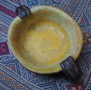 FINE UNUSUAL NORTH WEST COAST INUIT ESKIMO? CARVED WOODEN BOWL WITH BEAR HANDLES 4
