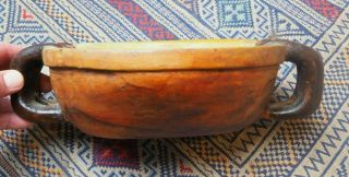 FINE UNUSUAL NORTH WEST COAST INUIT ESKIMO? CARVED WOODEN BOWL WITH BEAR HANDLES 5