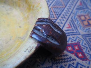 FINE UNUSUAL NORTH WEST COAST INUIT ESKIMO? CARVED WOODEN BOWL WITH BEAR HANDLES 8