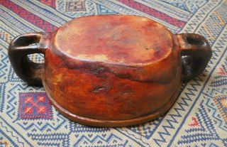 FINE UNUSUAL NORTH WEST COAST INUIT ESKIMO? CARVED WOODEN BOWL WITH BEAR HANDLES 9