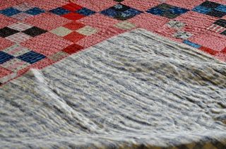 Antique Hand Stitched Four Patch Calico Quilt 8