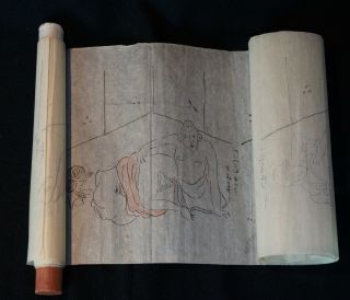 Antique Japanese Shunga Comic Erotic Art Scroll 1800s Japan Craft