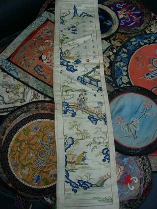 LARGE GROUP OF ANTIQUE CHINESE EMBROIDERED SILK PANELS 4