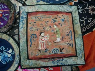 LARGE GROUP OF ANTIQUE CHINESE EMBROIDERED SILK PANELS 9