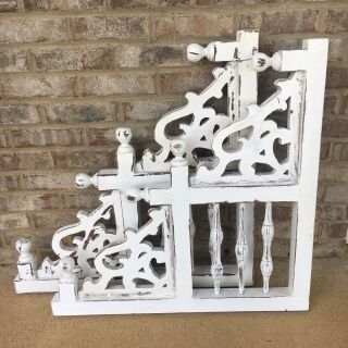 Pair Large White Wood Victorian Style Pediment Corbels Ornate Farmhouse Shic
