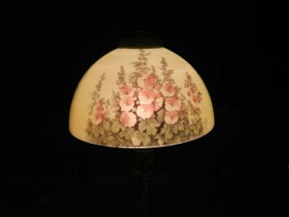 Antique ALADDIN Hollyhock Flowers Reverse Painted Boudoir Lamp Handel Era VGC 4