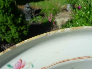 LARGE ANTIQUE CHIESE FAMILLE ROSE BASIN WITH BIRD & FLOWERS 11