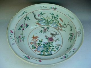 Large Antique Chiese Famille Rose Basin With Bird & Flowers