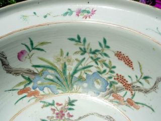 LARGE ANTIQUE CHIESE FAMILLE ROSE BASIN WITH BIRD & FLOWERS 4