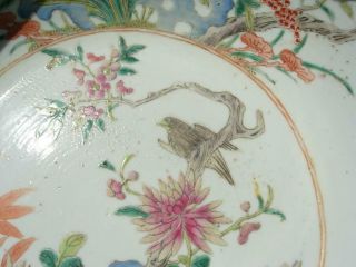 LARGE ANTIQUE CHIESE FAMILLE ROSE BASIN WITH BIRD & FLOWERS 9