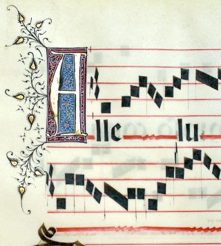 1460 - 90 Gregorian Chant Illuminated Manuscript Music Leaf - Seville,  Spain