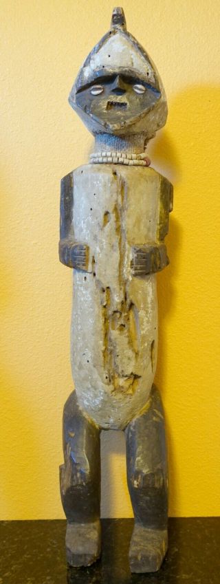 30 " Old Ambete Gabon African Carved Wood Reliquary Figure Statue W Shell Nails