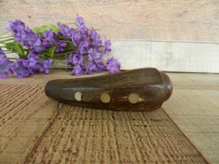 Small Antique Primitive Powder Horn With Decorative Inlay & Screw Cap Rare