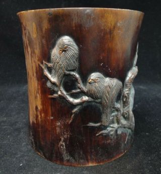 On Sales Large Old Chinese Hand Carving Solid Rosewood Birds Brush Pot Mark