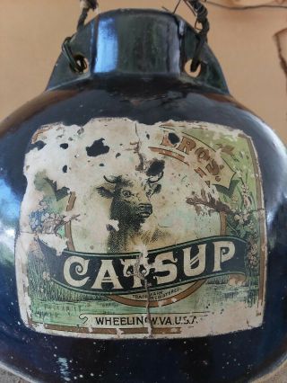 Stoneware jug crock bottle pottery Wheeling Virginia Catsup katsup Rare 4
