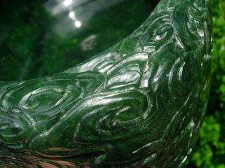 A LARGE CHINESE SPINACH GREEN JADE ' DRAGON ' BRUSH WASHER 10