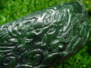 A LARGE CHINESE SPINACH GREEN JADE ' DRAGON ' BRUSH WASHER 11