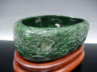 A LARGE CHINESE SPINACH GREEN JADE ' DRAGON ' BRUSH WASHER 3