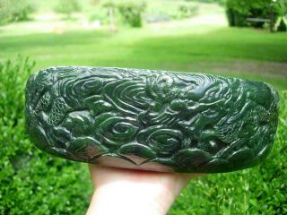A LARGE CHINESE SPINACH GREEN JADE ' DRAGON ' BRUSH WASHER 4