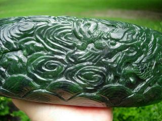 A LARGE CHINESE SPINACH GREEN JADE ' DRAGON ' BRUSH WASHER 6