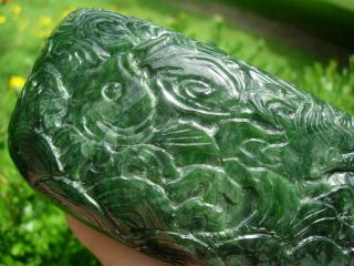 A LARGE CHINESE SPINACH GREEN JADE ' DRAGON ' BRUSH WASHER 8