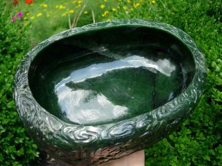 A LARGE CHINESE SPINACH GREEN JADE ' DRAGON ' BRUSH WASHER 9