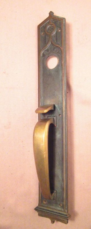 HUGE antique solid bronze ornate industrial Gothic religious church door handle 5