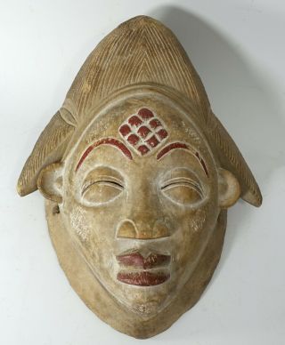 Vintage Carved Wood African Polychrome Female Puna Ceremonial Mask Gabon Africa