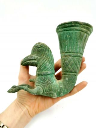 GREEK ARCHAIC Ca.  1000BC PERIOD BRONZE RHYTON W/ GRYPTHON - RITUAL CUP R382 3