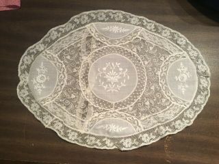 Lovely Vintage French Normandie Normandy Mixed Lace Oval Pillow Cover Case