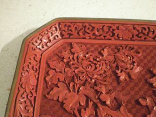 Vintage Chinese Red Cinnabar Floral Lacquer Tray 5