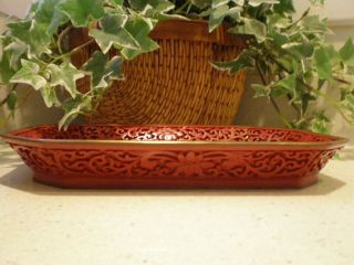 Vintage Chinese Red Cinnabar Floral Lacquer Tray 7