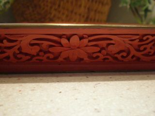 Vintage Chinese Red Cinnabar Floral Lacquer Tray 8