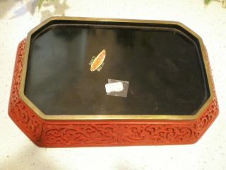 Vintage Chinese Red Cinnabar Floral Lacquer Tray 9