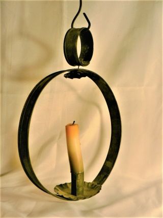 Antique Primitive Tin Candle Hanging Early Lighting