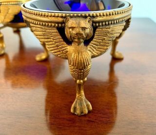 Gold/Gilt Footed Winged Lion Open Salt Cellar with Cobalt glass inserts. 3
