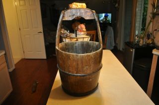 Vintage Rare Wooden Water Gathering Bucket Wood Handle Metal Band