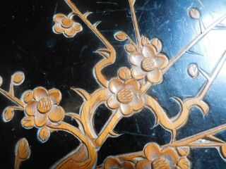 Vintage Chinese Wood End Table w/ Carved Scenes on Sides & Top 5