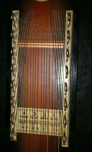 ANTIQUE MANUFACTURERS ADVERTISING UKELIN 32 STRING WOOD INSTRUMENT W BOW & MUSIC 2