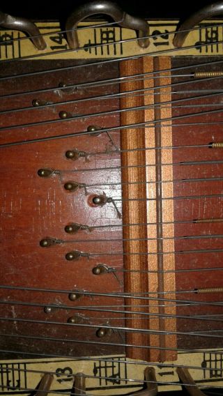 ANTIQUE MANUFACTURERS ADVERTISING UKELIN 32 STRING WOOD INSTRUMENT W BOW & MUSIC 7