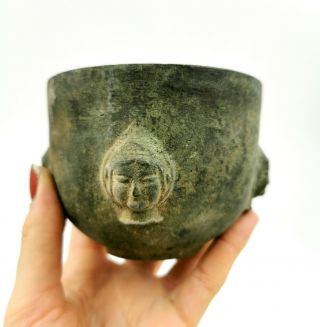 Large Rare Roman Ca.  200 Ad Ritual Bronze Vessel With Female Faces - R384