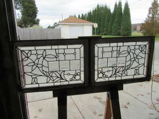 Pair Antique Stained Beveled Jeweled Glass Transom Windows 28 X 20 Salvage