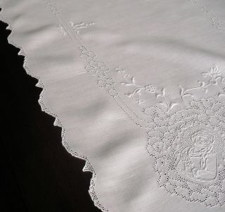 Vtg Antique Linen Figural Appenzell Whitework Embroidered Tea Tablecloth 34x34 5