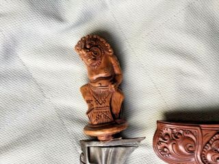 Antique Javanese Kris Dagger Damascus Blade Elaborately Carved Sheath 6